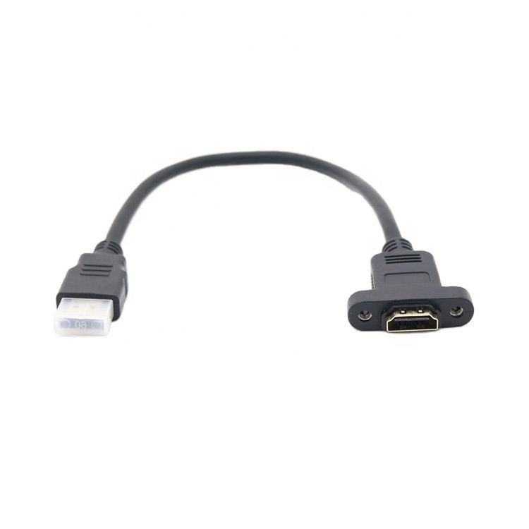 High Quality Pure Copper  HDMI Male to Female Panel Mount Extension Cable HD Cable Support 3D 1080P With Screw Hole