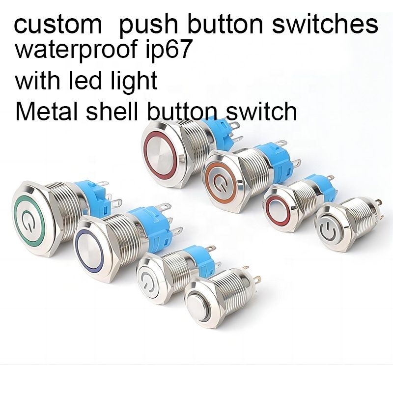 Customizable Symbol Illuminated Mini Round Metal 12V 5A 10A Round Momentary Push Button Switches 16Mm 19Mm Ip67 Stainless Steel