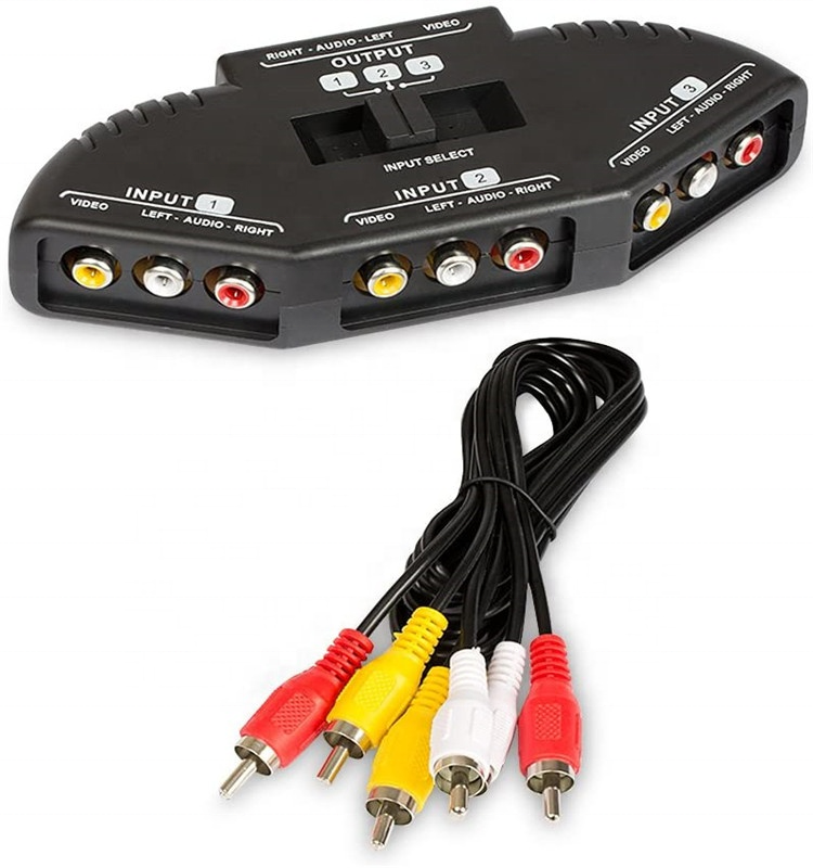 AV Switch RCA Audio Video Interface DVD Set-Top Box VC Shared TV 3 Way Splitter Audio Cable