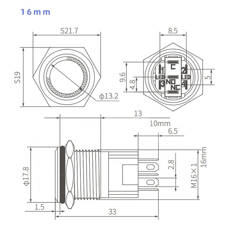 Customizable Symbol Illuminated Mini Round Metal 12V 5A 10A Round Momentary Push Button Switches 16Mm 19Mm Ip67 Stainless Steel