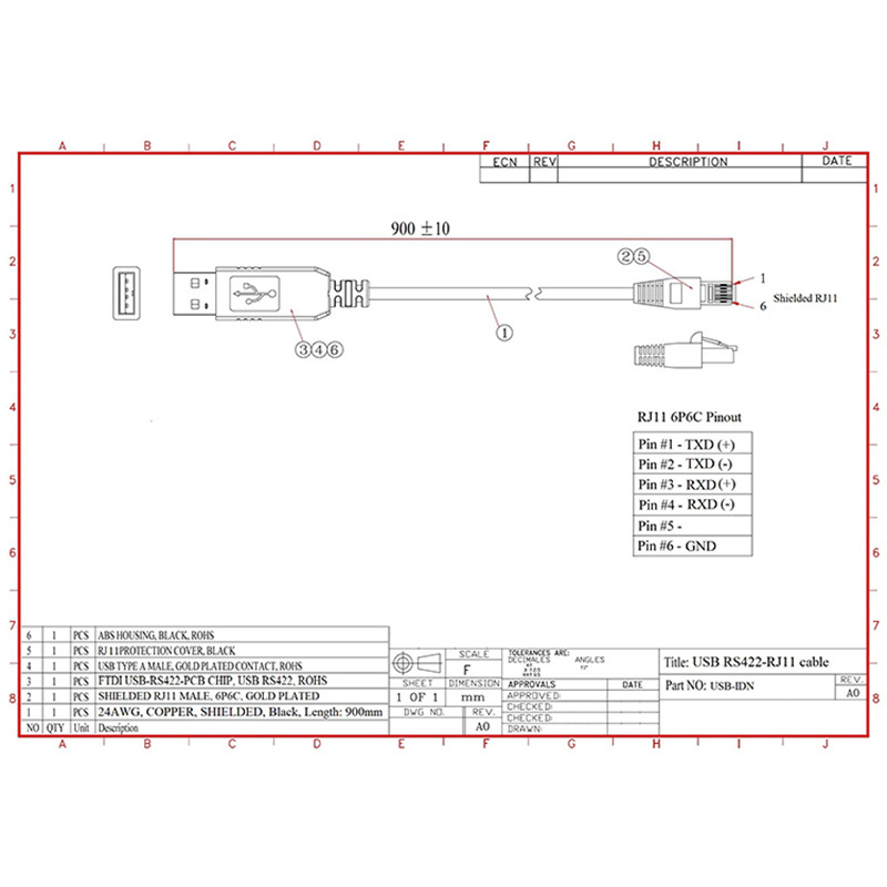 OEM Waterproof Usb Ftdi Ft232rl Zt213 A Rs485 Uart Ttl To Rs232 Rj11 Chipset To Open Cable