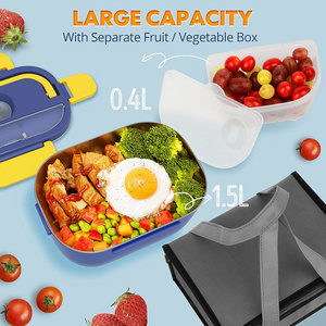 Hotsale 110v/12v Tiffin Food Heated Bento Stainless Steel Electric Lunch Box With Insulation Bag