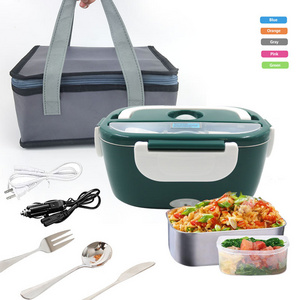 Hotsale 110v/12v Portable Tiffin Bento Food Heated Electric Lunch Box Stainless Steel