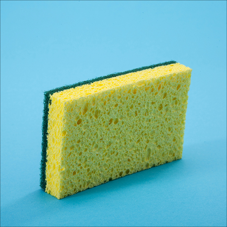 Eco Friendly Utility Cellulose Sponge with an Attached Scouring Pad