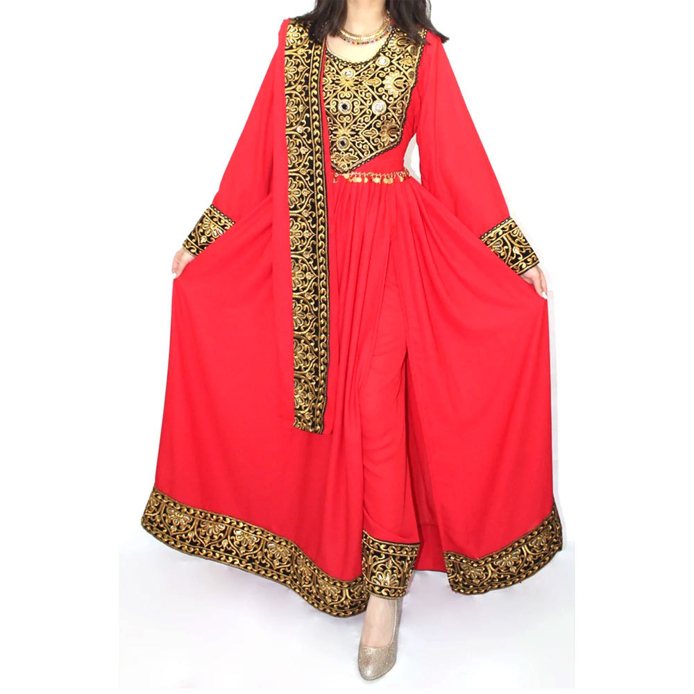 Afghani Kochi Dresses For Eid new high quality solid color round neck Embroidery long sleeve Afghan women dress