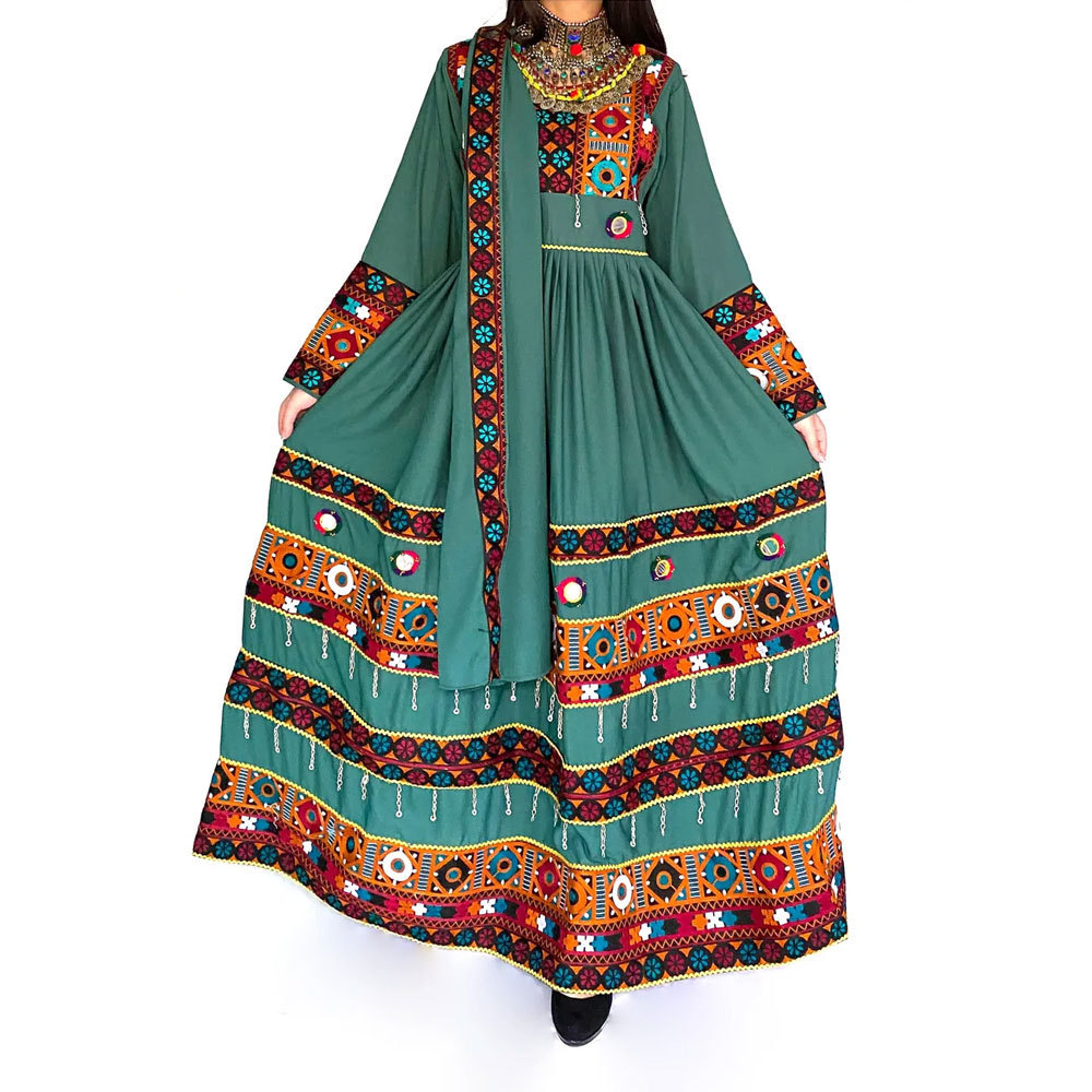 Afghani Kochi Dresses For Eid new high quality solid color round neck Embroidery long sleeve Afghan women dress