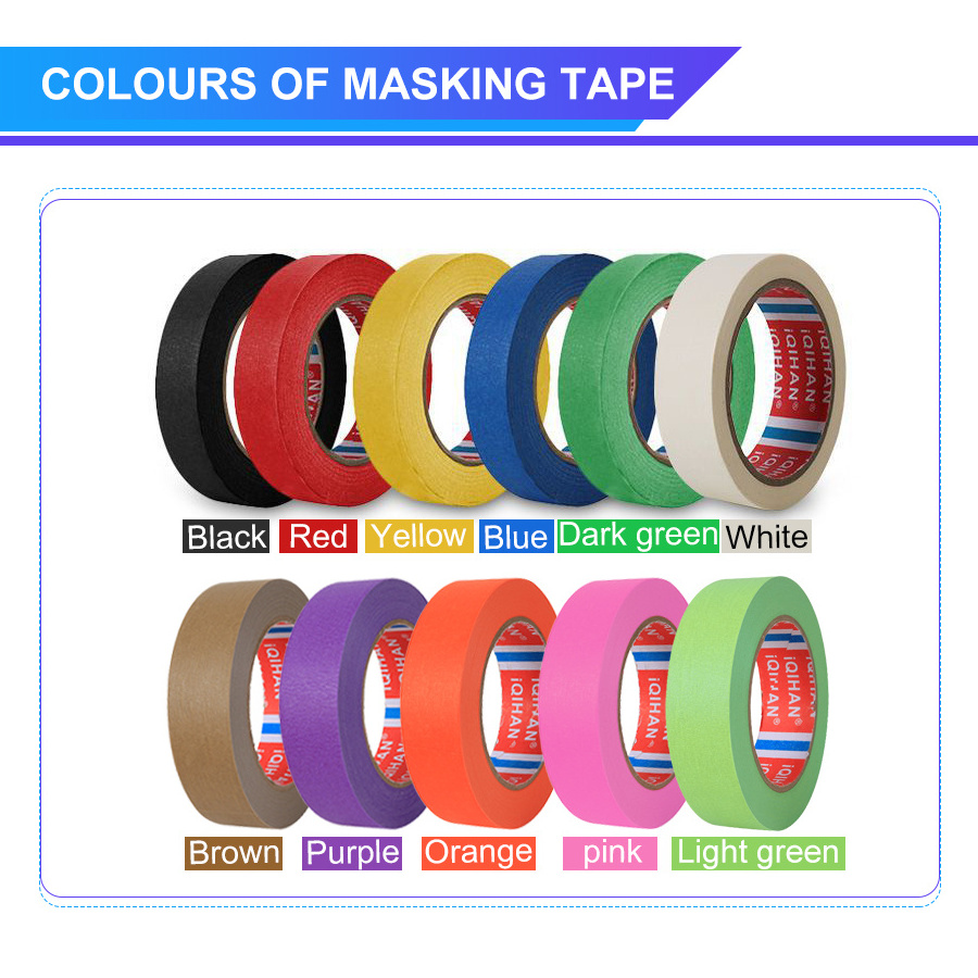 Automotive Painters Cinta Thin Red Blue Black Orange Green Color Adhesive Crepe Paper Masking Tape For Car Decoration Painting