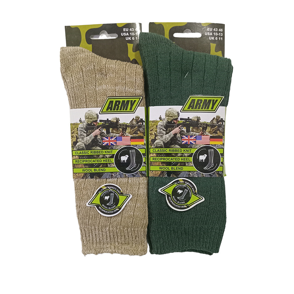 High Quality Classic Comfort Army-Inspired Ribbed Knit Wool Socks for Enduring Style Custom Packing