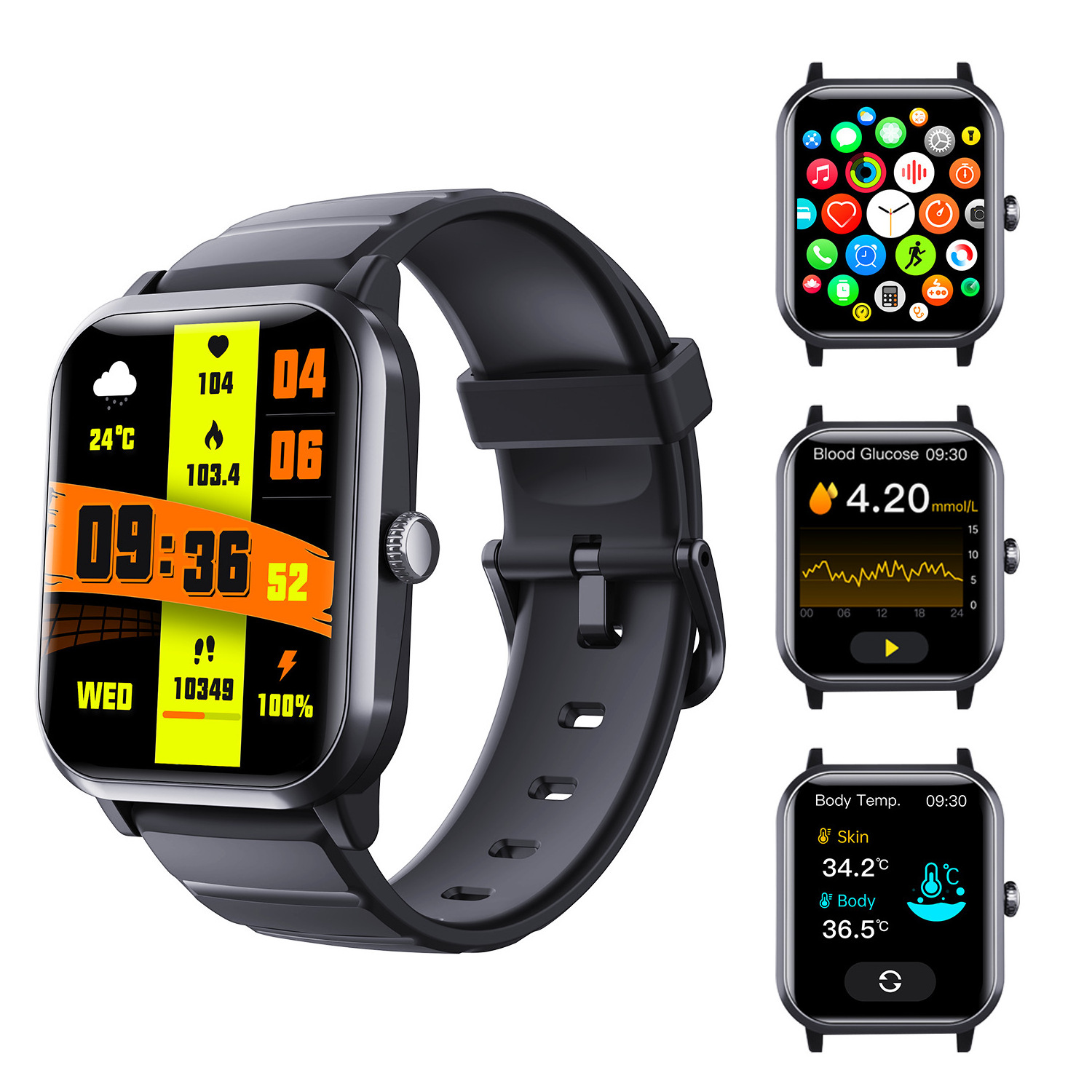 F33 non-invasive glucose smartwatch, heart rate alarm, pressure and temperature monitoring, blood oxygen wristband