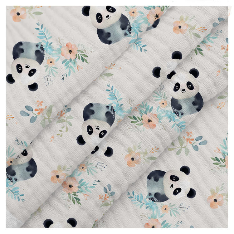 Custom designs 100% cotton Double Gauze muslin crinkle digital Print muslin 2 Layres Fabric for garments and swaddles