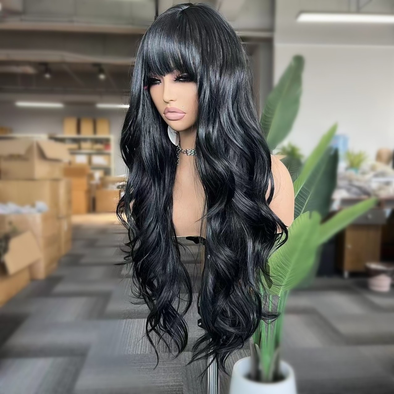 Wholesale 4/27 Wig With Bangs Long Brown Wigs For Women Layered Heat Resistant Soft Synthetic Wigs Glueless Density 150%