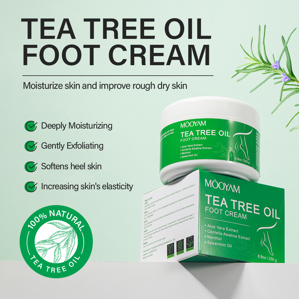 Tea Tree Oil Foot Cream Moisturizing Gently Exfoliating Softens Heel Skin Increasing Skin's Elasticity 250g MOOYAM Foot Cream