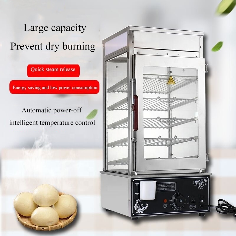 Electric Bun Steamer 5 Layers Steamed Bread Showcase Stainless Steel Glass Cabinet  Food Warmer