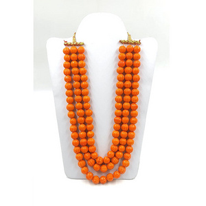 Pure Taiwan Coral Pumpkin Beads necklace 3 Layered Handmade Gemstone Beaded Statement Natural coral Stones 12mm beads Necklaces