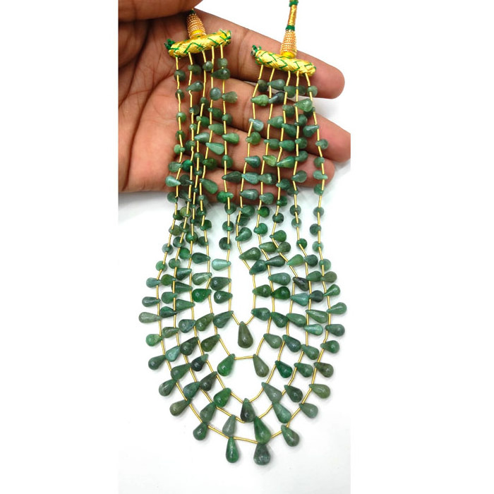 Natural Emerald drop beads Necklace 6mm length 20 inch 5 layers necklace vintage classic gemstone green emerald necklace jewelry