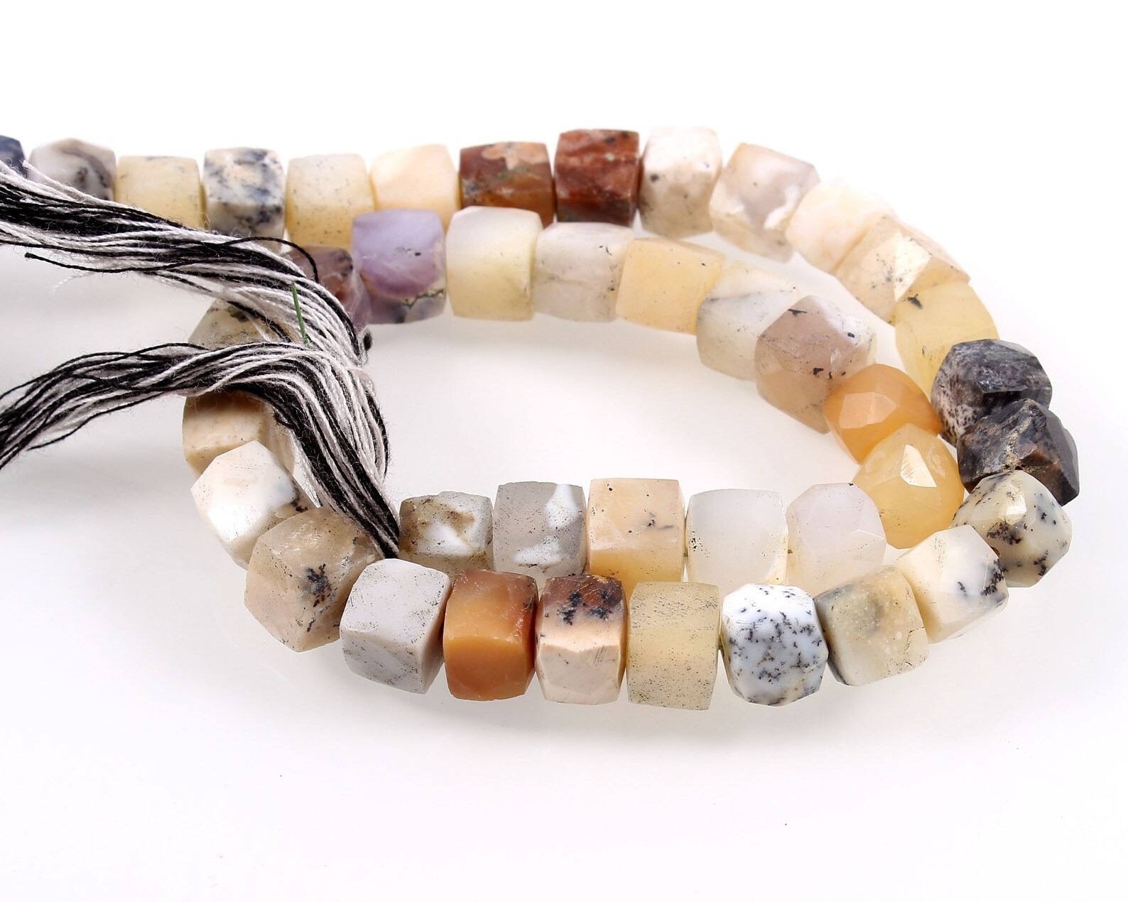 Natural Dendrite Faceted Box Beads, Dendrite Opal Cube Beads, White & Black Gemstone Beads Necklaces Jewellery Length 13 Inch