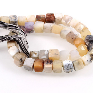 Natural Dendrite Faceted Box Beads, Dendrite Opal Cube Beads, White & Black Gemstone Beads Necklaces Jewellery Length 13 Inch