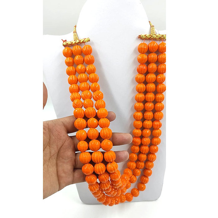 Pure Taiwan Coral Pumpkin Beads necklace 3 Layered Handmade Gemstone Beaded Statement Natural coral Stones 12mm beads Necklaces