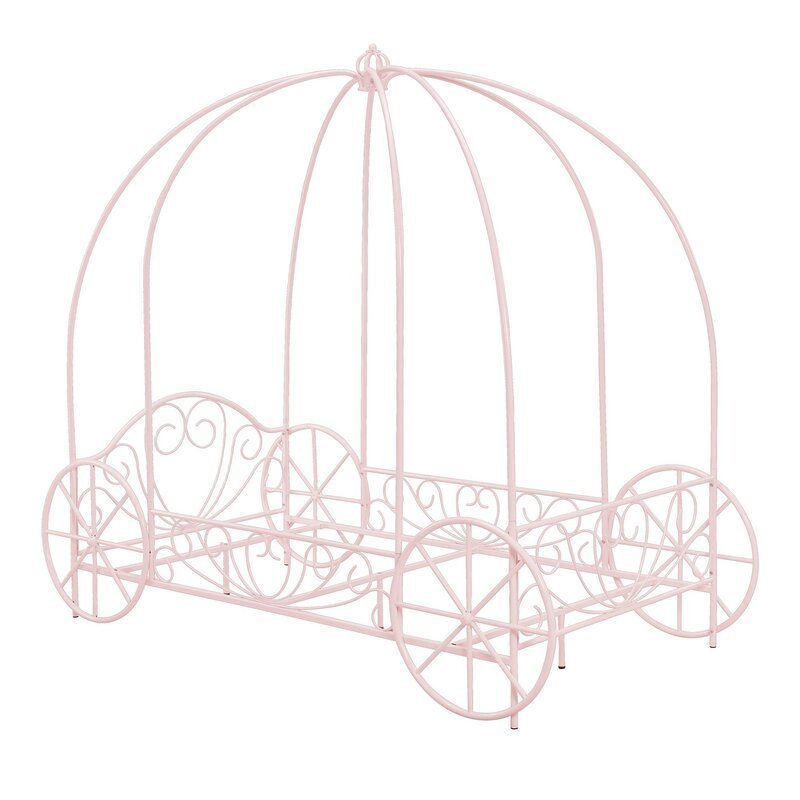 Pink Princess Pumpkin Style Children Beds Wrought Iron Metal Twin Carriage Kids' Beds