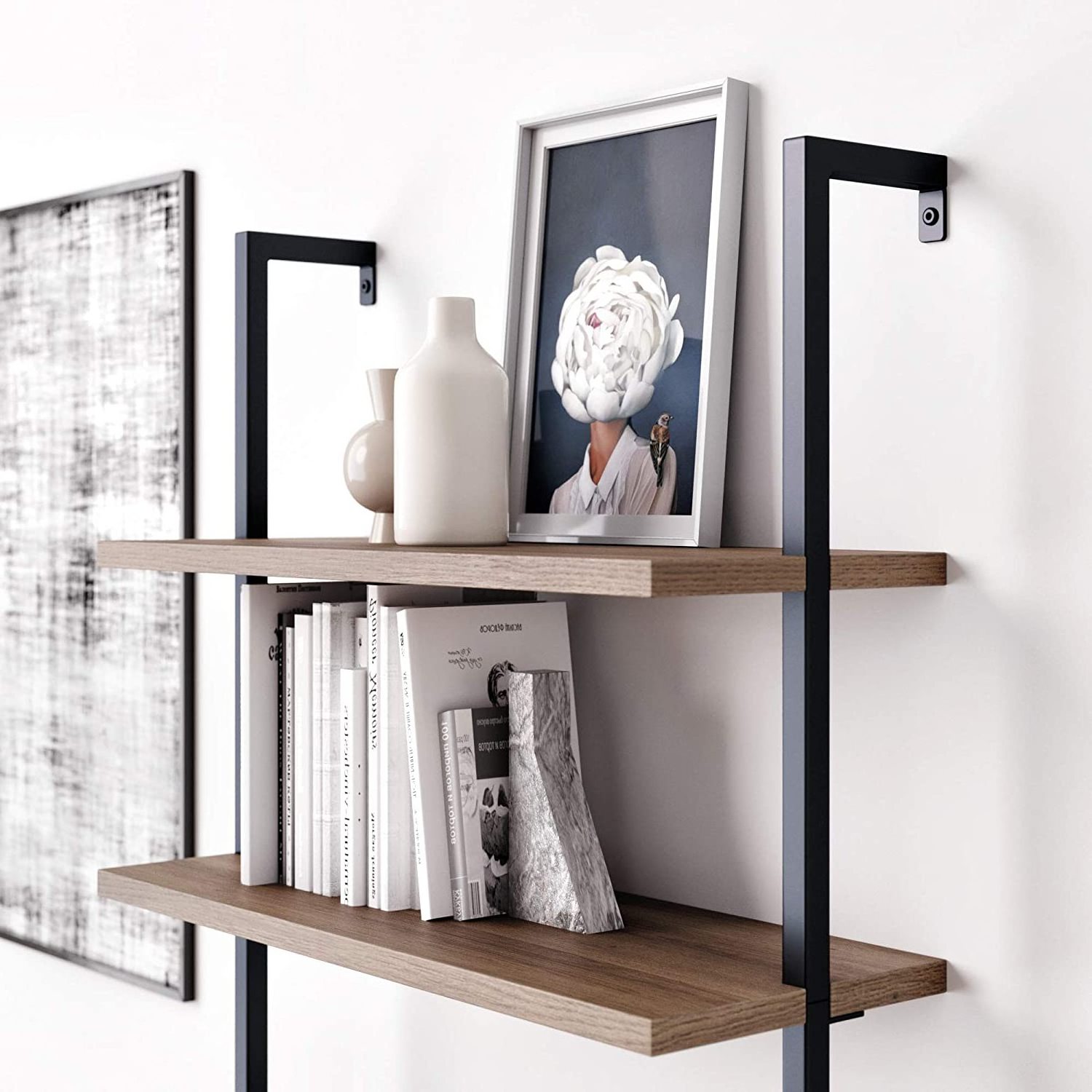 Industrial Style Black Multi-Functional Display Racks Book shelves for book Wooden Board Metal Bookshelf