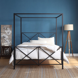 Modern simple  design Wrought iron Customized size Bedroom furniture bed Four poster Black Mosquito net Metal canopy bed