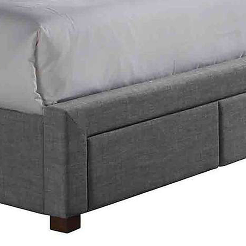 Chic grey high platform King size bed modern fabric polyester upholstered storage beds with drawer