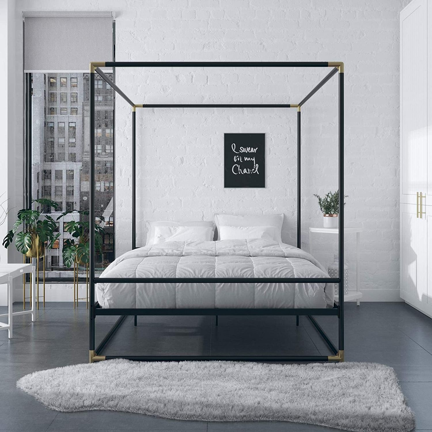 Luxury modern acrylic style single size king black bedroom furniture girls adult metal canopy bed