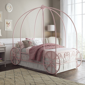 Pink Princess Pumpkin Style Children Beds Wrought Iron Metal Twin Carriage Kids' Beds