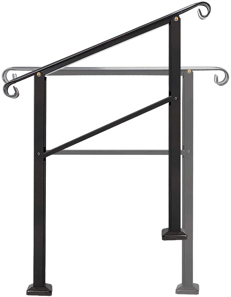 Adjustable classic fits 2 to 3 steps cheap black wrought iron stair handrail with Installation Kit for outdoor steps