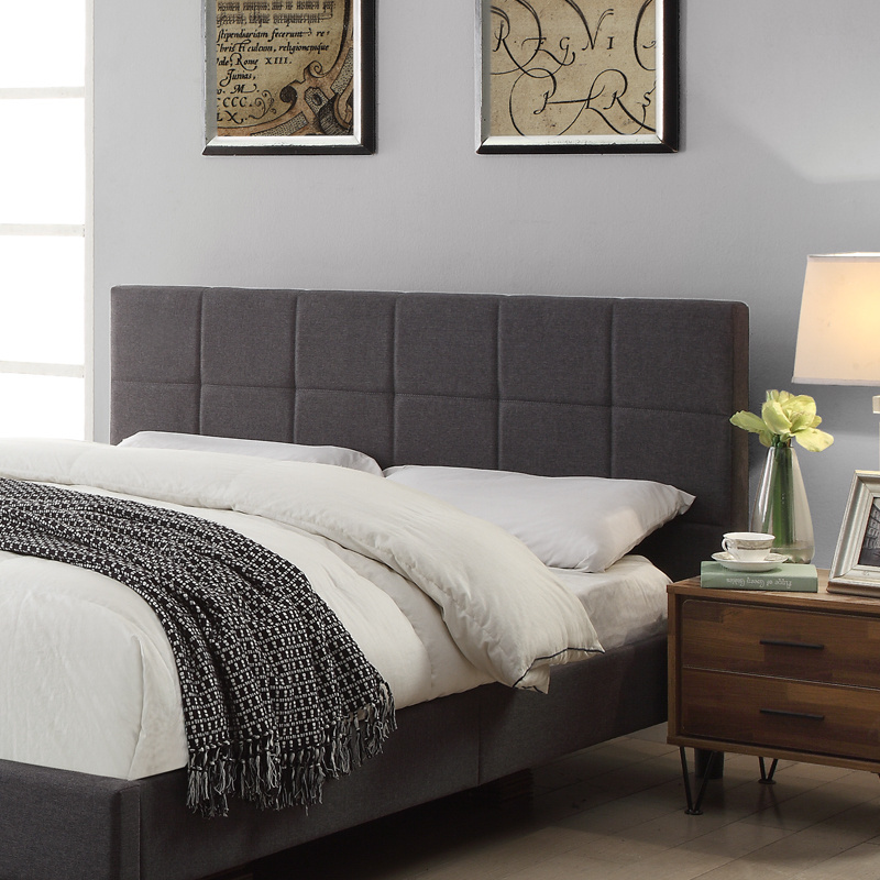 High quality full queen size modern simple design upholstered bed frame dark gray fabric bed for adult