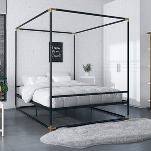 Luxury modern acrylic style single size king black bedroom furniture girls adult metal canopy bed