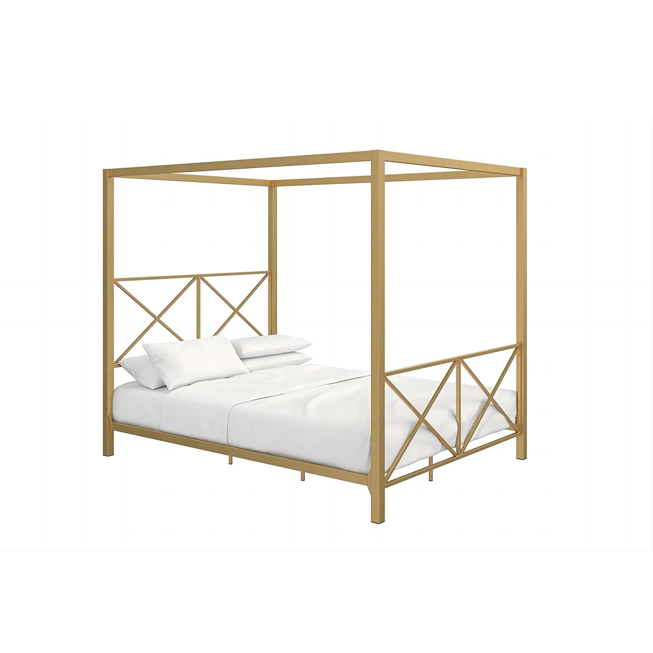 Modern simple  design Wrought iron Customized size Bedroom furniture bed Four poster Black Mosquito net Metal canopy bed