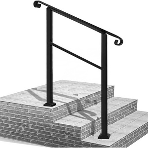 Adjustable classic fits 2 to 3 steps cheap black wrought iron stair handrail with Installation Kit for outdoor steps