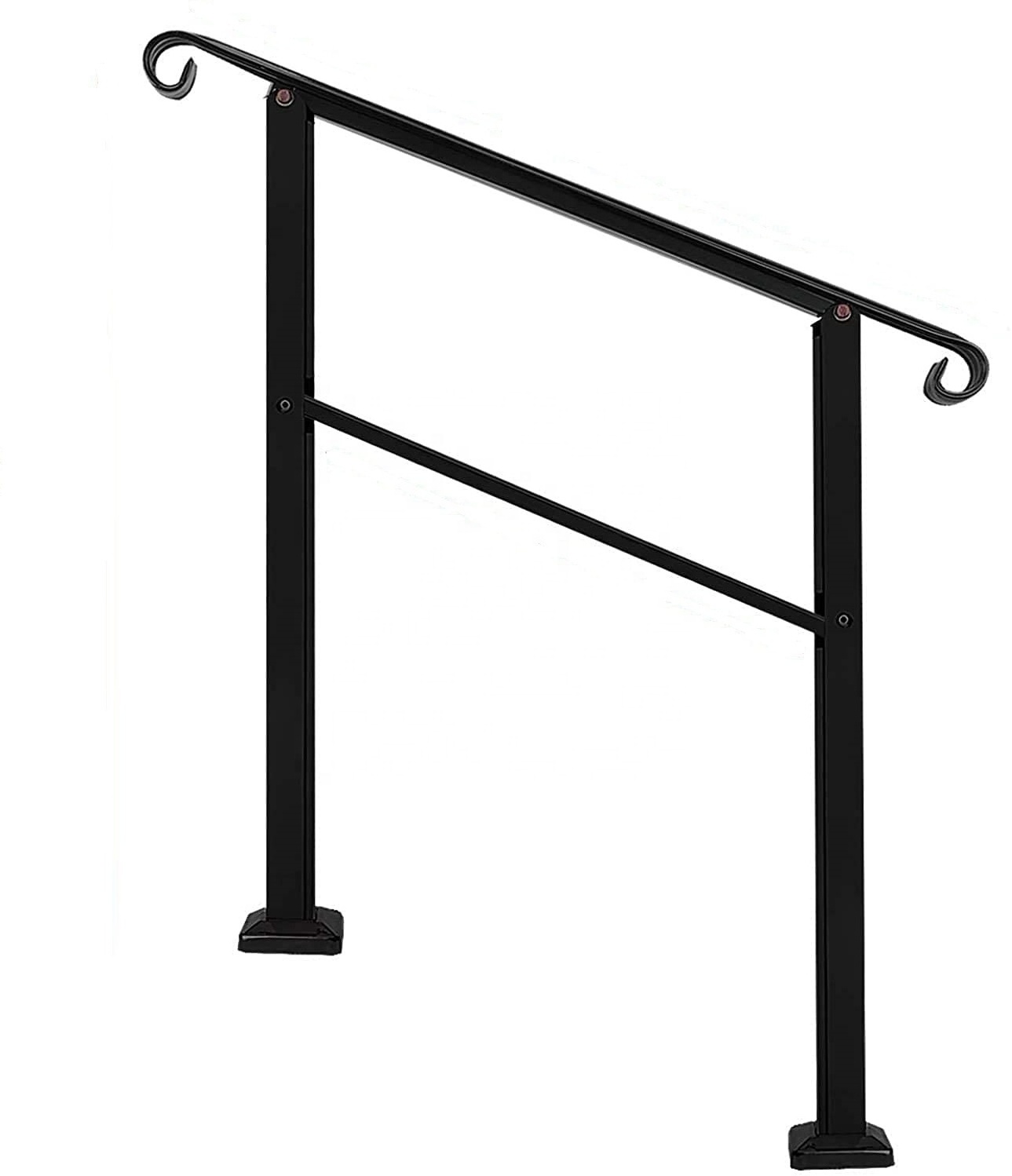 Adjustable classic fits 2 to 3 steps cheap black wrought iron stair handrail with Installation Kit for outdoor steps