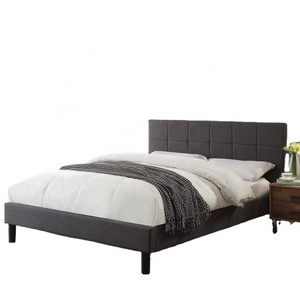 High quality full queen size modern simple design upholstered bed frame dark gray fabric bed for adult