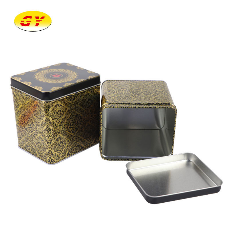 Luxury square tea caddy green tin box packaging retro metal gift box