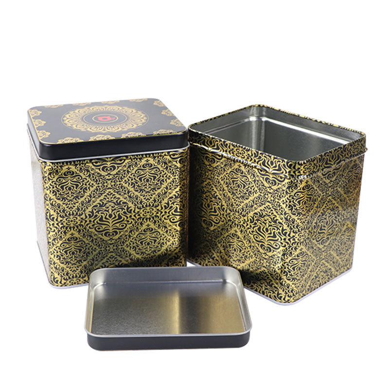 Luxury square tea caddy green tin box packaging retro metal gift box