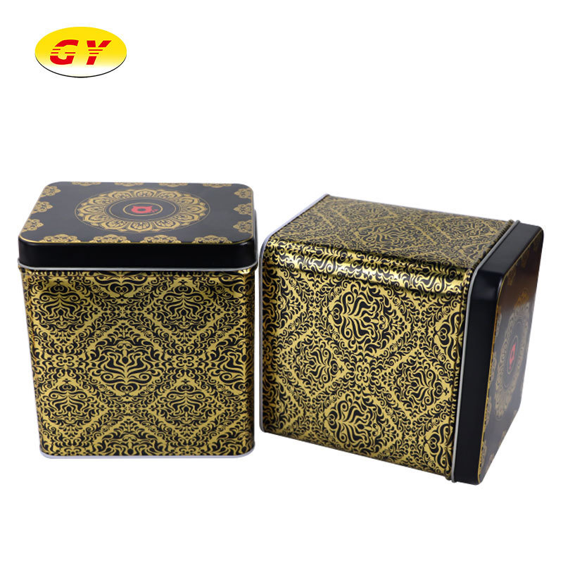 Luxury square tea caddy green tin box packaging retro metal gift box