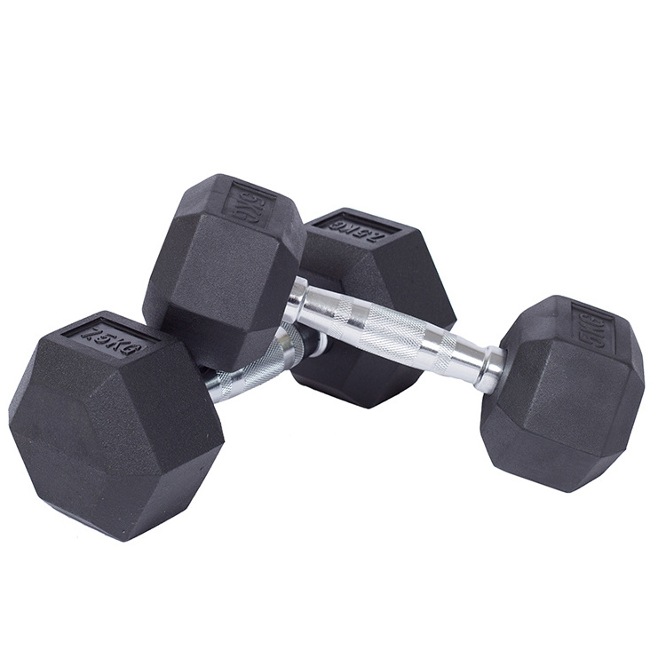 Black Hex Rubber Coated Dumbbell