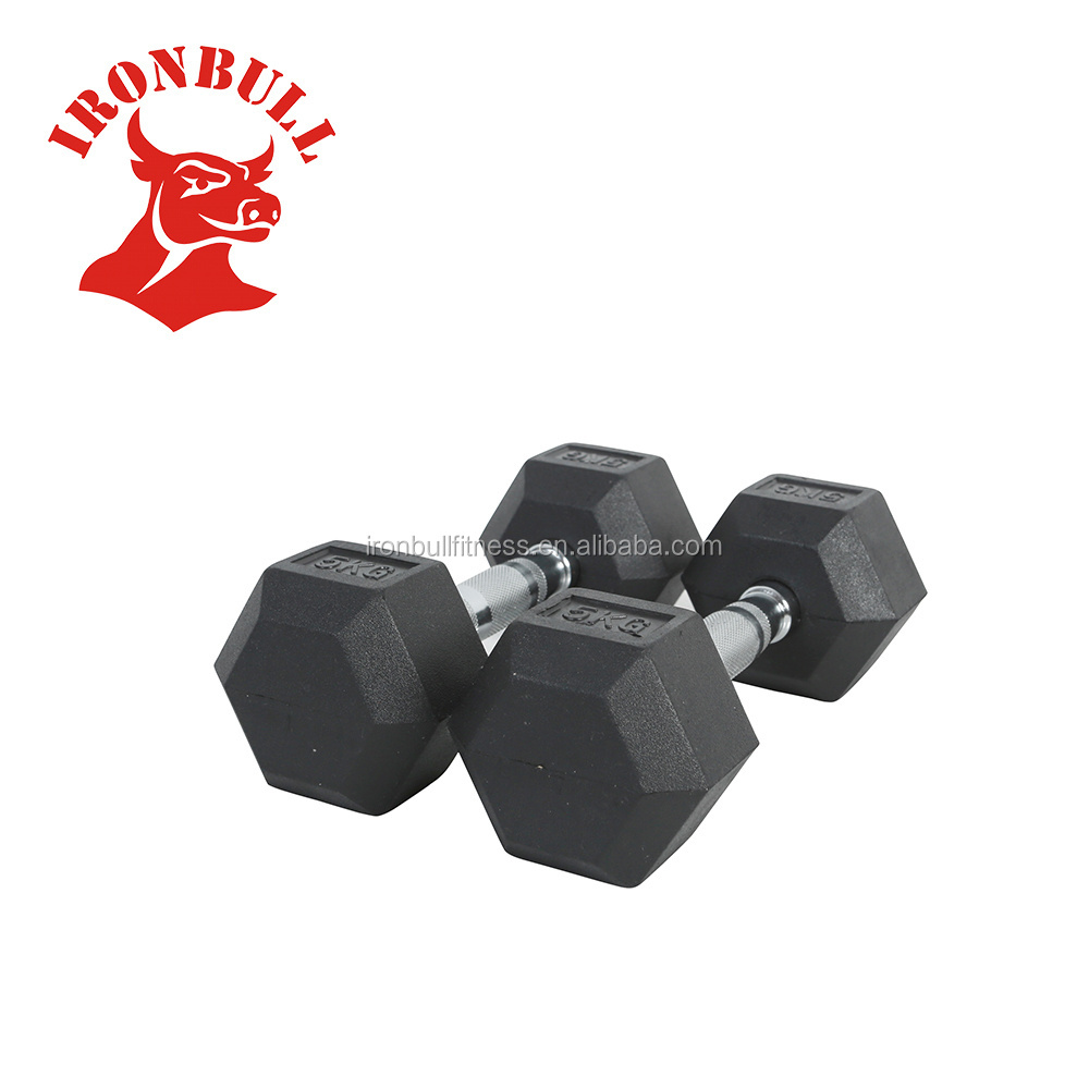 Black Hex Rubber Coated Dumbbell