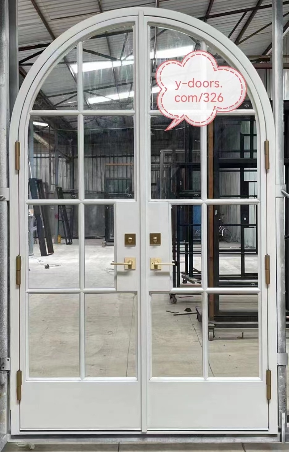 Durable and Popular Arches Iron Entry Doors with Glass Manual Opening