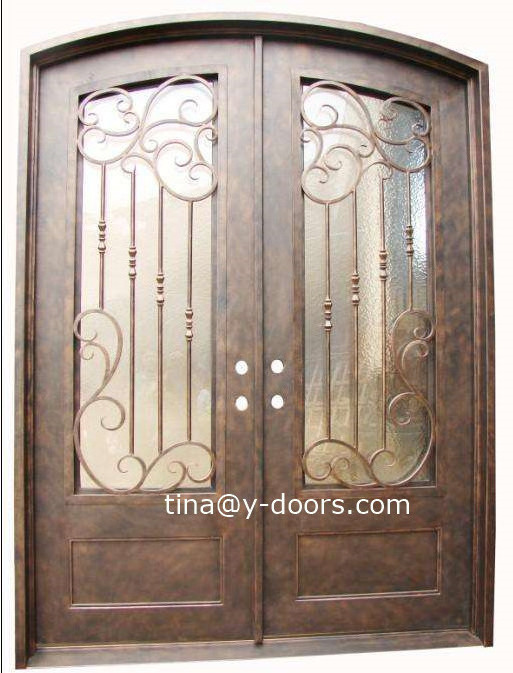 Elegant modern metal front door wrought iron  pivot entry doors