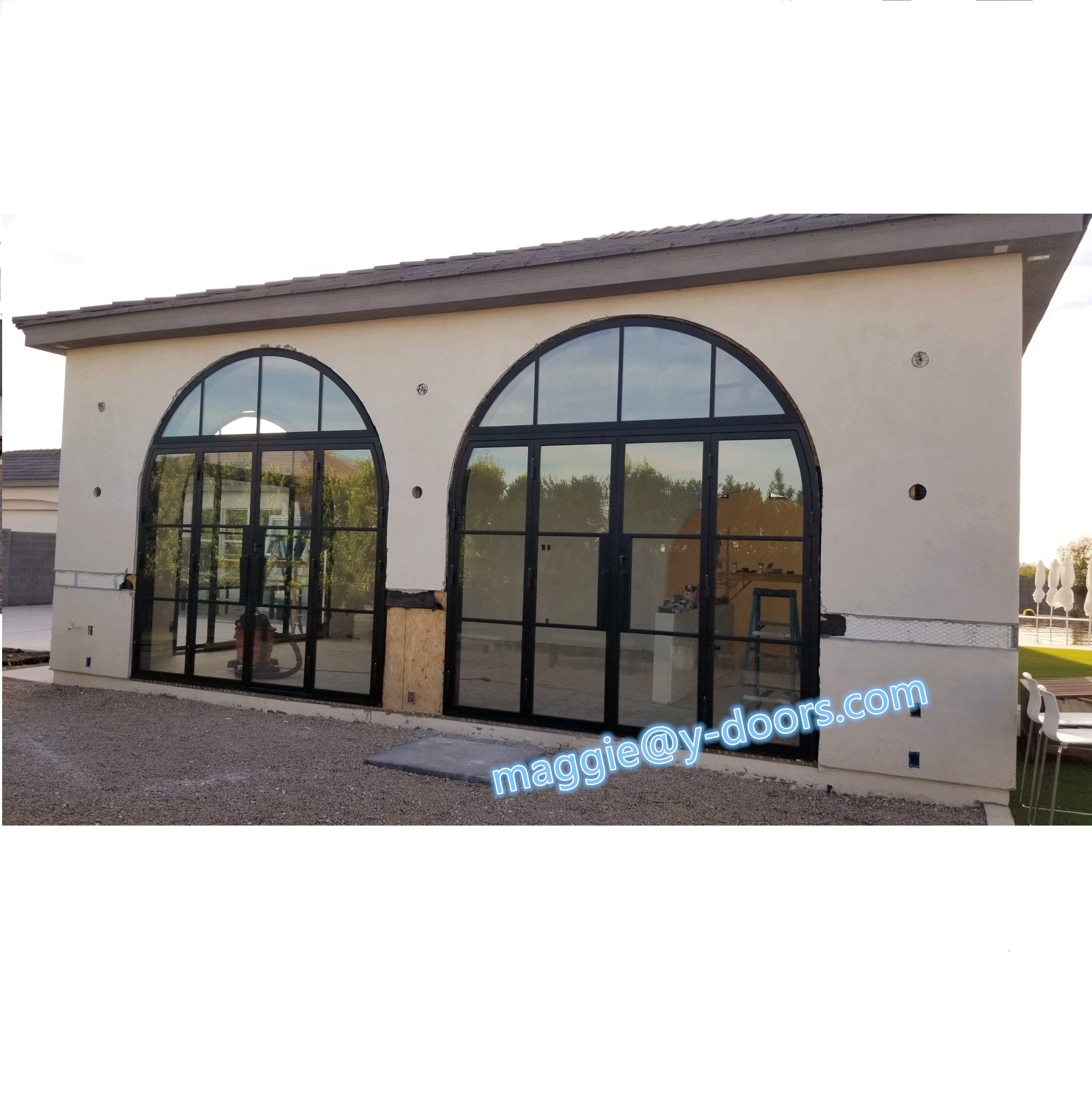 Modern Arch Top Steel  French door steel Iron Entry door exterior Door