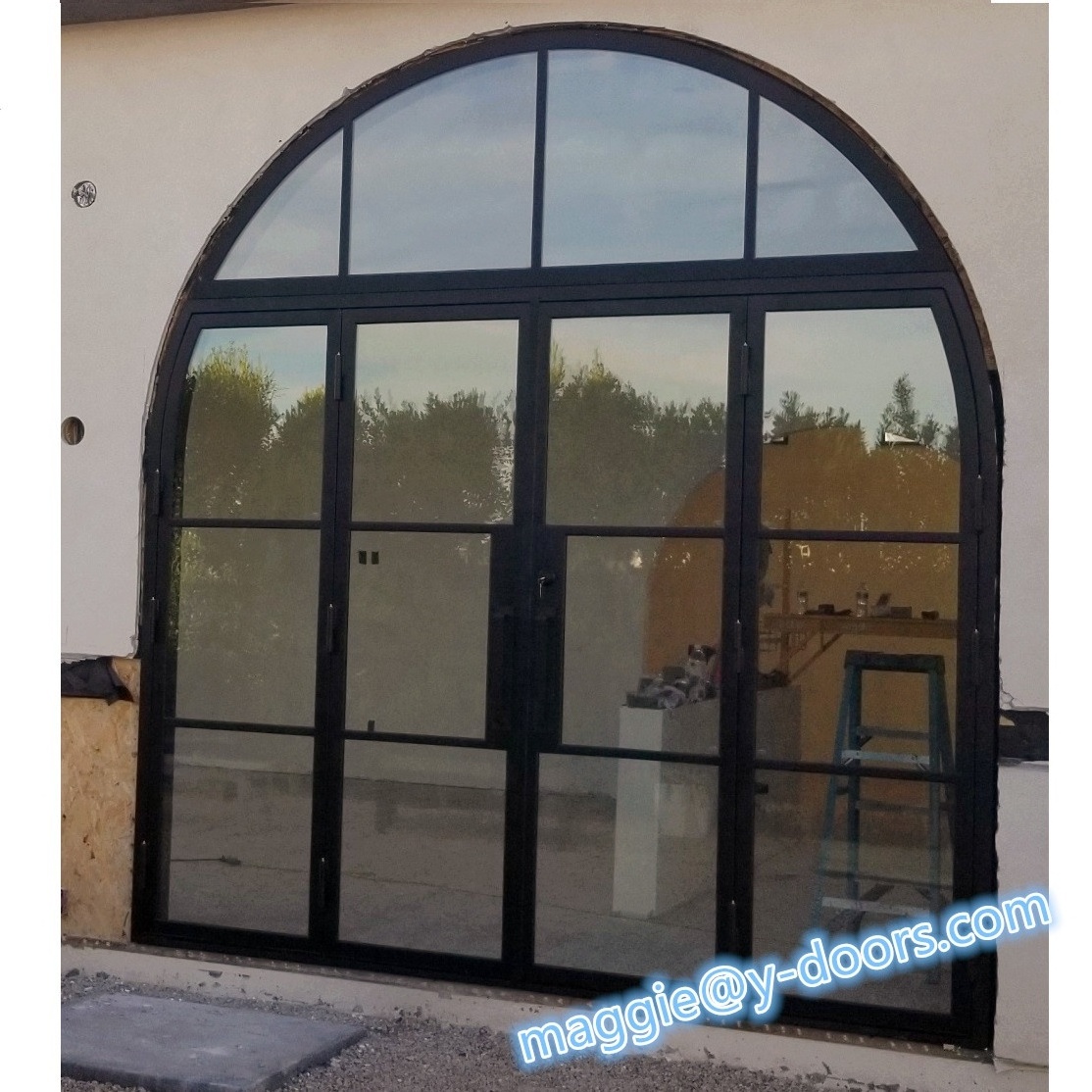 Modern Arch Top Steel  French door steel Iron Entry door exterior Door