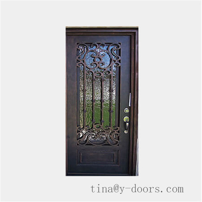 Modern Metal Grill Double Door Design Glazed Front Door Iron Wrought Price