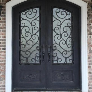 Modern Metal Grill Double Door Design Glazed Front Door Iron Wrought Price