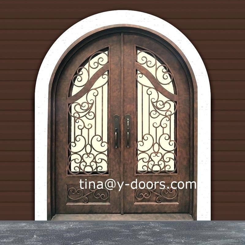 Elegant modern metal front door wrought iron  pivot entry doors