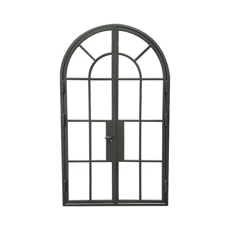 Durable and Popular Arches Iron Entry Doors with Glass Manual Opening