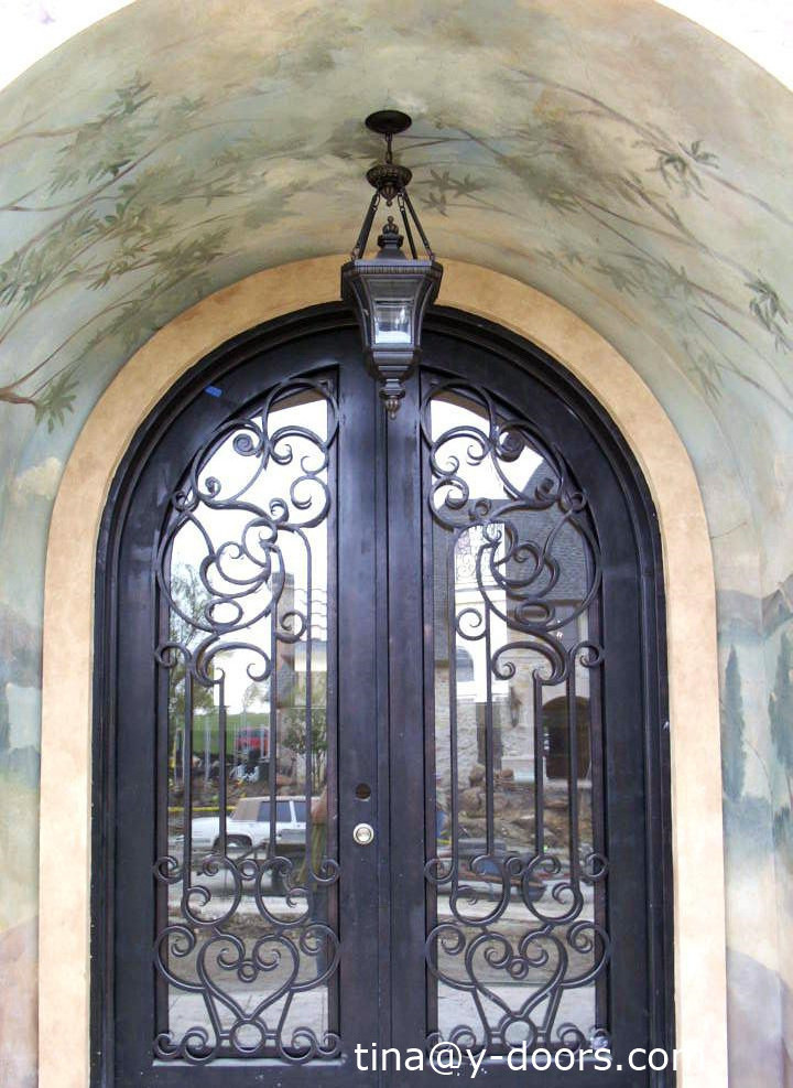 Elegant modern metal front door wrought iron  pivot entry doors