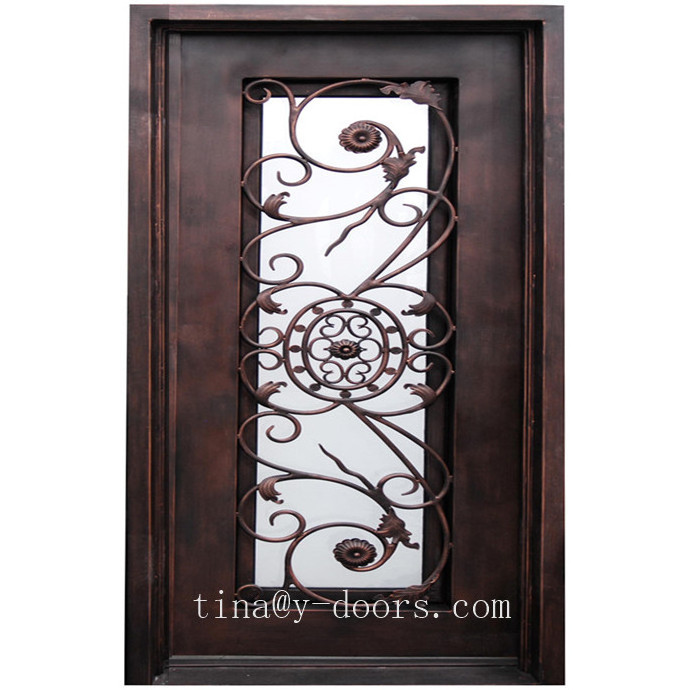 Modern Metal Grill Double Door Design Glazed Front Door Iron Wrought Price